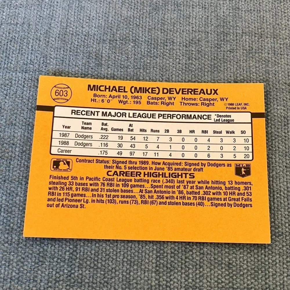 1989 Donruss Los Angeles Dodgers Baseball Card Trading Card